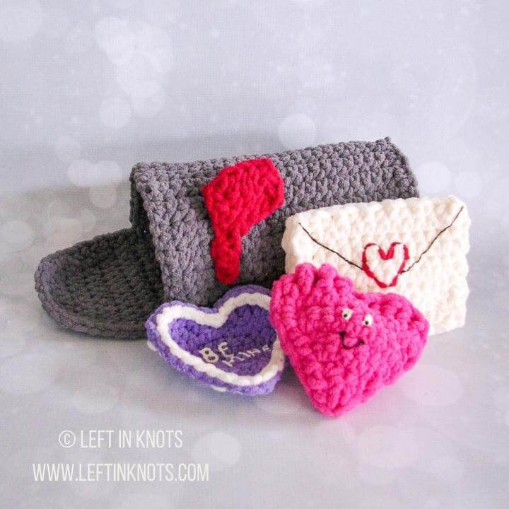 A crochet Valentine's mailbox toy for babies