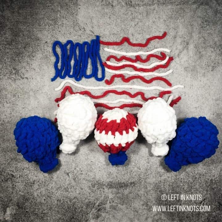 Red white and blue reusable crochet water balloons