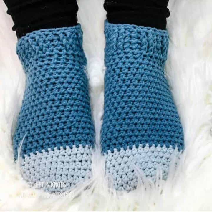 Crochet slipper socks made with soft yarn