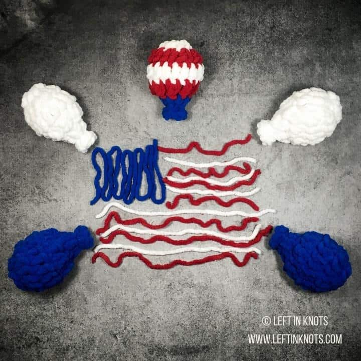 Red white and blue reusable crochet water balloons
