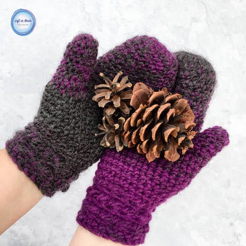 Crochet mittens made with Lion Brand yarn and the star stitch