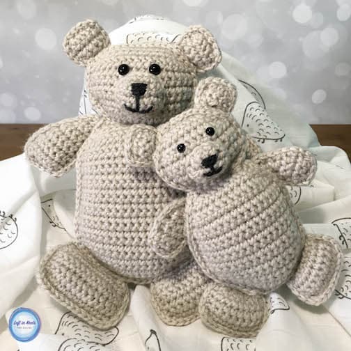 A small crochet ragdoll style teddy bear in two sizes