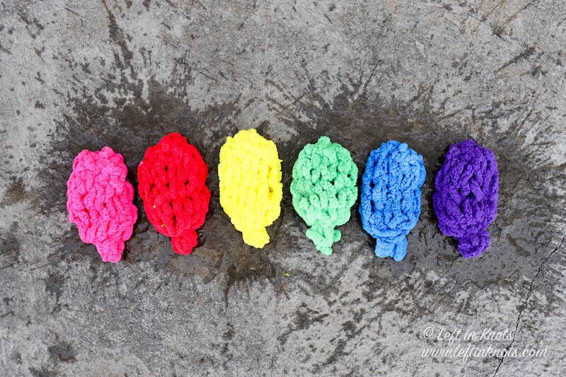 Rainbow colored finger knit reusable water balloons