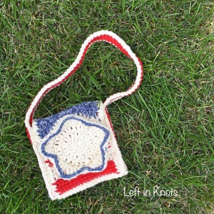 A small crochet American Flag purse