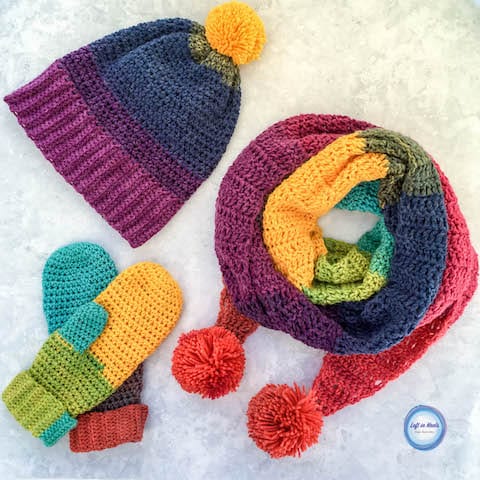 Rainbow crochet mittens with a folded cuff