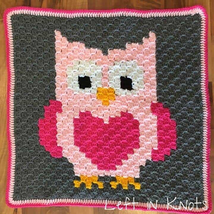 A C2C crochet owl with heart