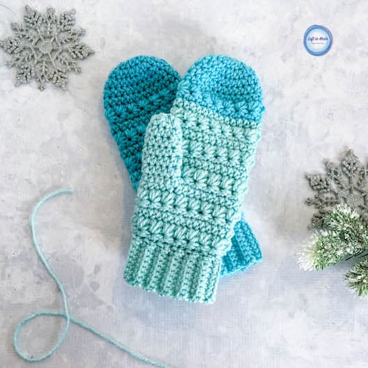Crochet mittens made with Caron Cakes yarn and the star stitch