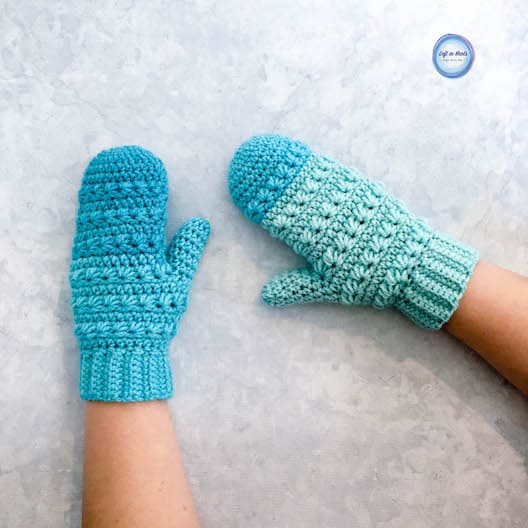 Crochet mittens made with Caron Cakes yarn and the star stitch