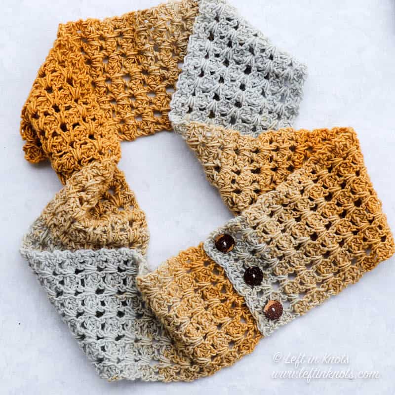 Button Accent Infinity Scarf - Free Crochet Pattern - Left in Knots