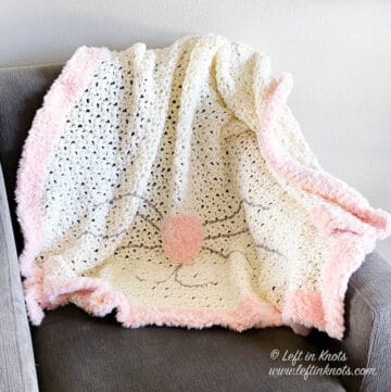 White Bunny Blanket with Faux Fur Nose and Border