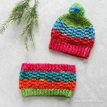 An ombre unisex crochet beanie in sizes for baby, child and adult