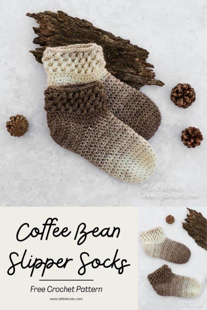 Crochet Coffee Bean Slipper Socks - Free Pattern - Left in Knots