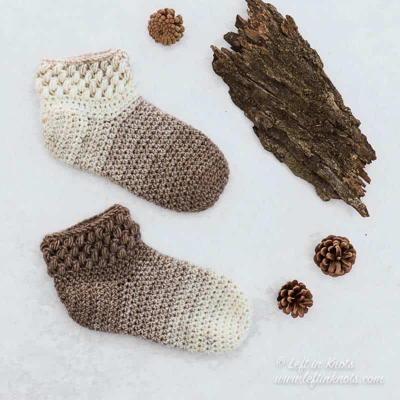 Cream and taupe crocheted slipper socks