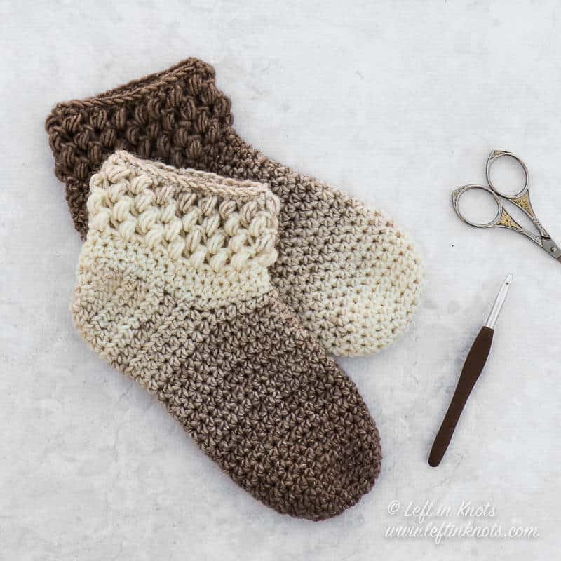 Cream and taupe crocheted slipper socks