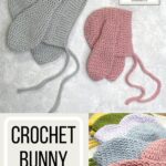 A photo of a crocheted bunny bonnet in a variety of sizes and colors